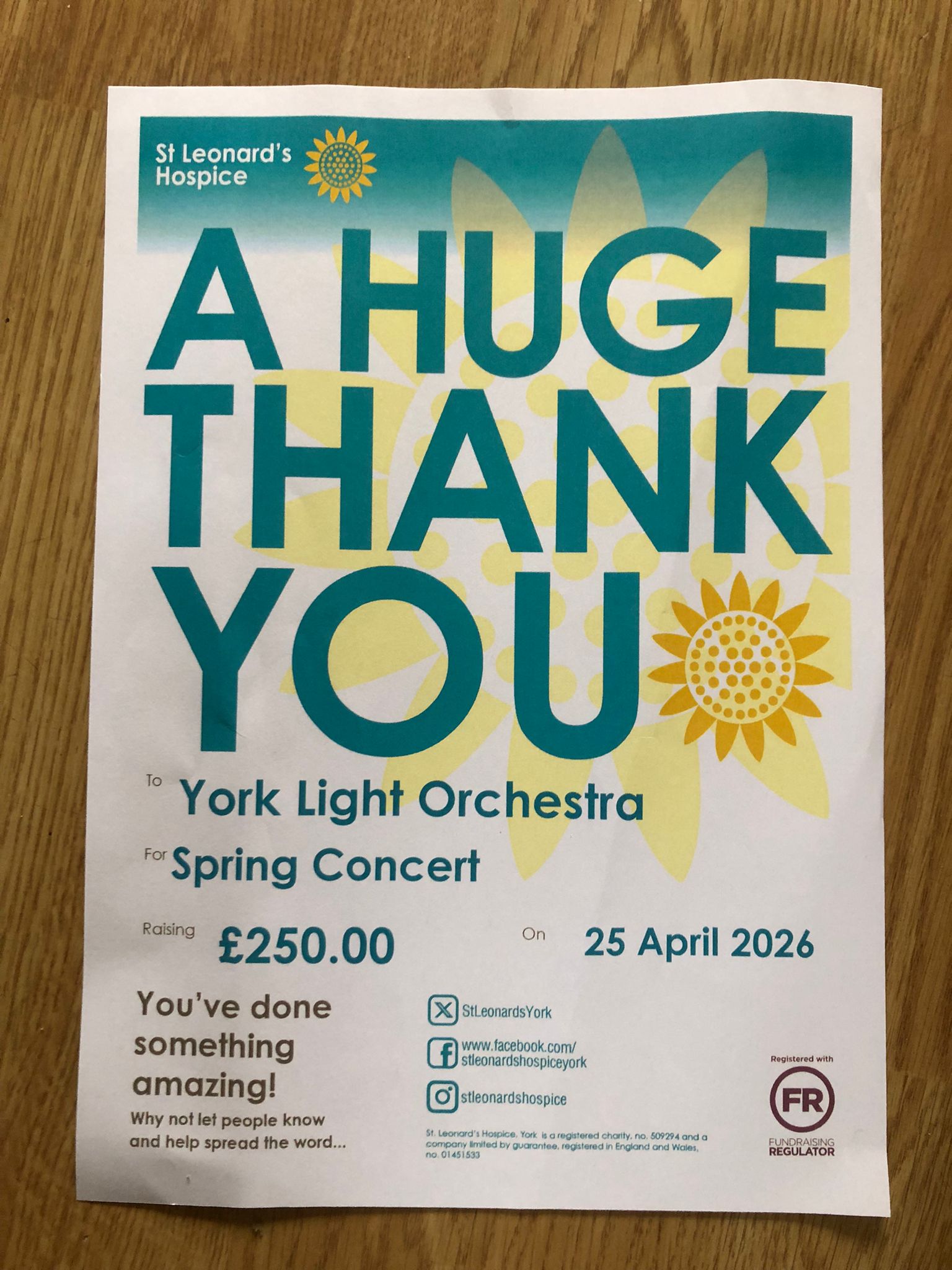 Spring concert - £250 donations for St Leonard's Hospice Spring concert - £250 donations for St Leonard's Hospice